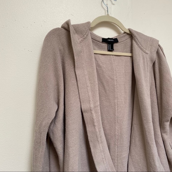 Forever 21 Knit Hooded Open Cardigan Tan Medium - Picture 9 of 11